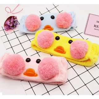Băng Đô Trang Điểm, Rửa Mặt Vịt Má Hồng Siêu Cute Bông Mềm 2 Màu Đỏ Vàng