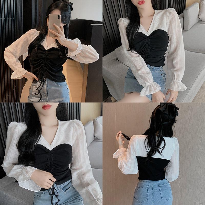 Áo Kiểu Tay Dài Cổ Chữ V Thời Trang Theo Phong Cách Hàn Quốc | BigBuy360 - bigbuy360.vn