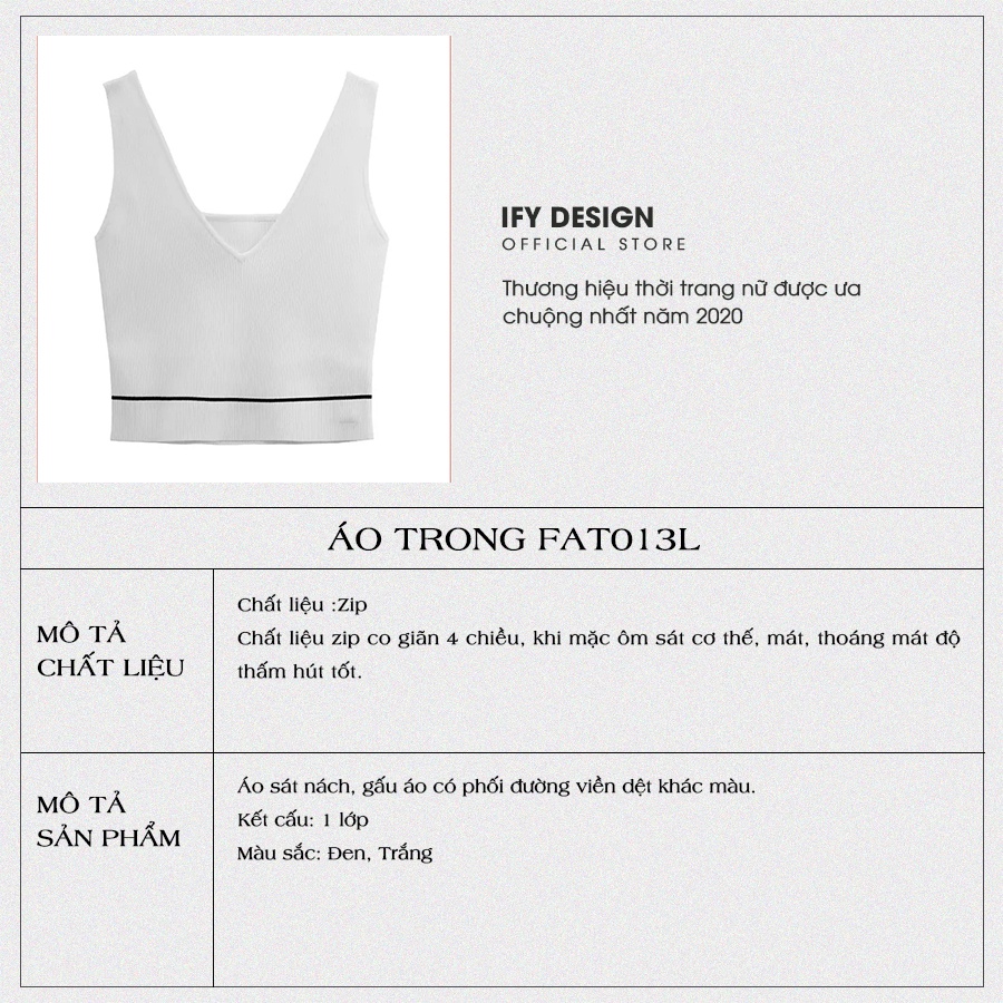 Áo dệt kim croptop, áo mặc trong vest nữ màu đen, trắng cổ V cao cấp IFY Design FAT013L