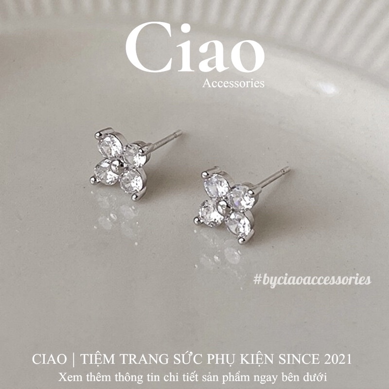 [HOẢ TỐC 1H] Khuyên tai/ Bông tai mạ bạc S925 thiết kế đính đá lấp lánh Ponna Tiny Ciao