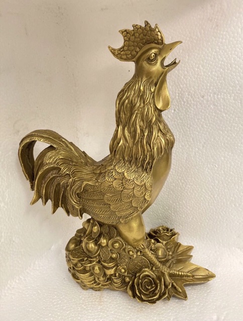 Tượng Gà Trống hoa hồng Vật Phẩm Phong Thủy bằng đồng