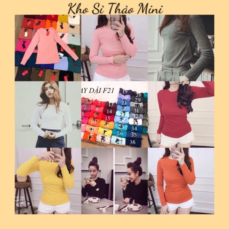Áo thun nữ tay dài Áo thun cổ tròn Áo phông trơn form body nhiều màu Freesize Kho Sỉ Thảo Mini ་