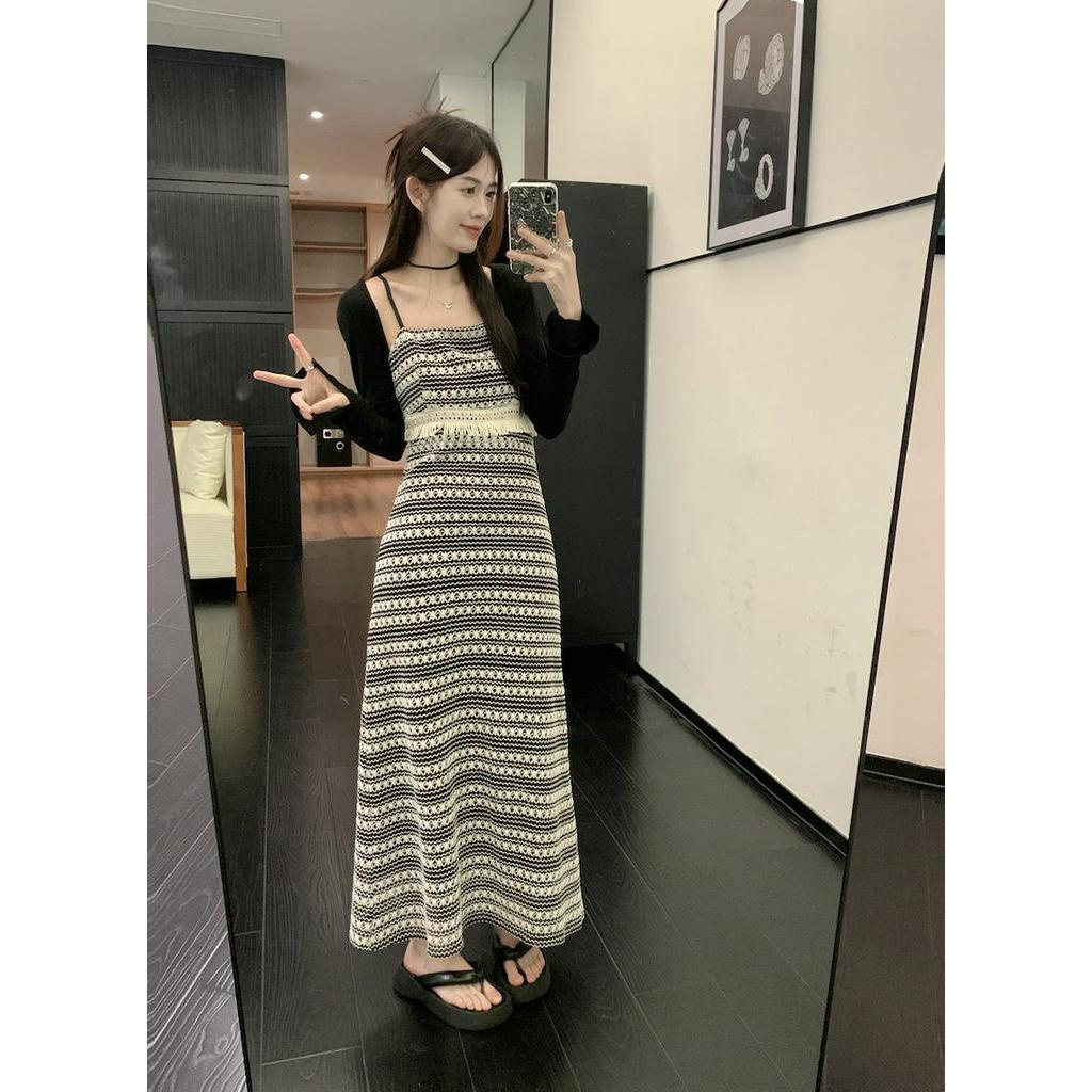 Đầm Hai Dây Dệt Kim Thời Trang 63814