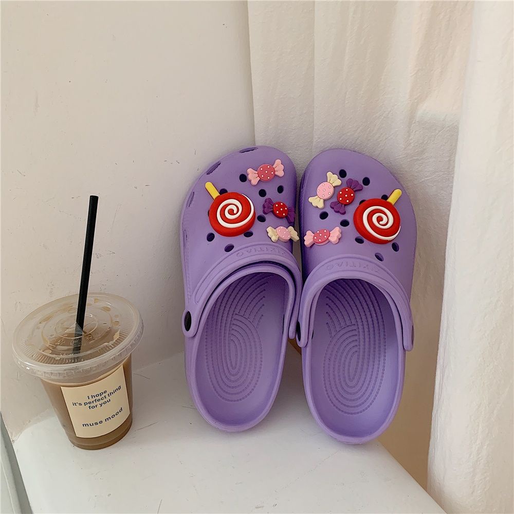 Giày Búp Bê Đế Bằng Chống Thấm Nước Đính Hoa Và Kẹo Mút Dễ Thương Cho Nữ