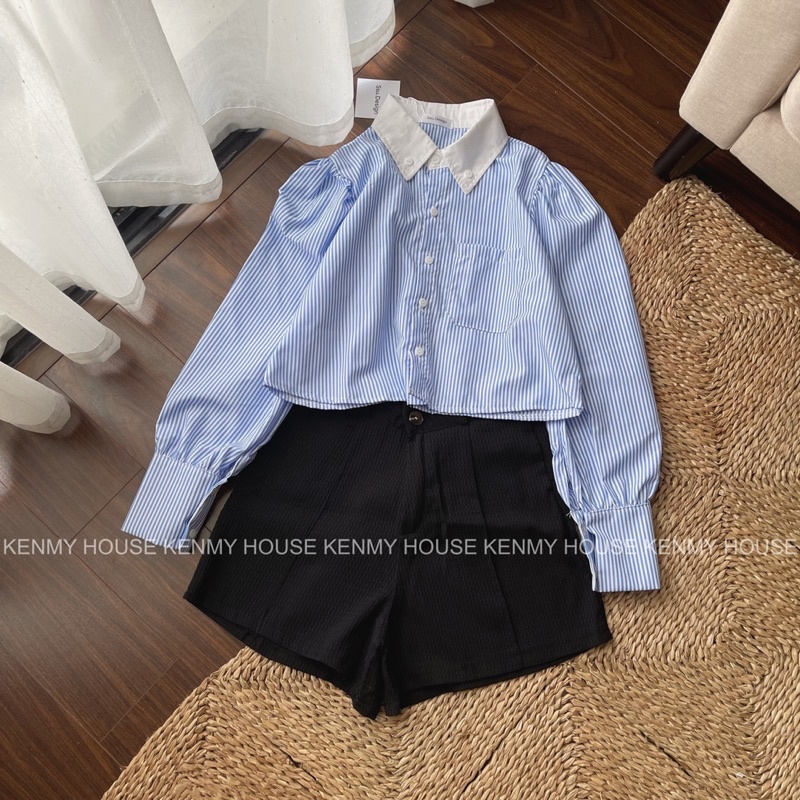 Sơ mi kẻ croptop A56