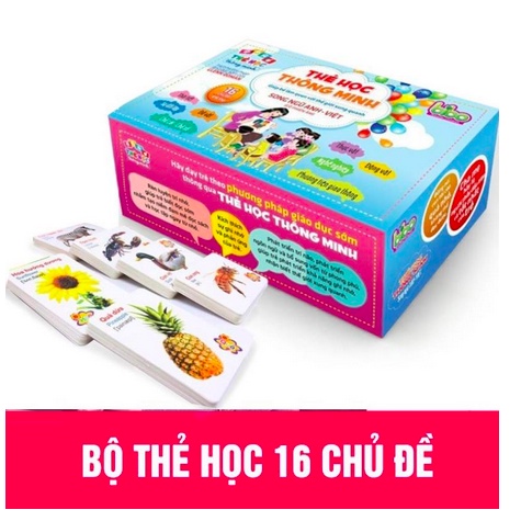 Bộ thẻ học thông minh, thẻ flashcard giấy IVORY cho bé, thẻ hình con vật, chữ cái cho bé 1, 2, 3, 4, 5 tuổi có 16 chủ đề
