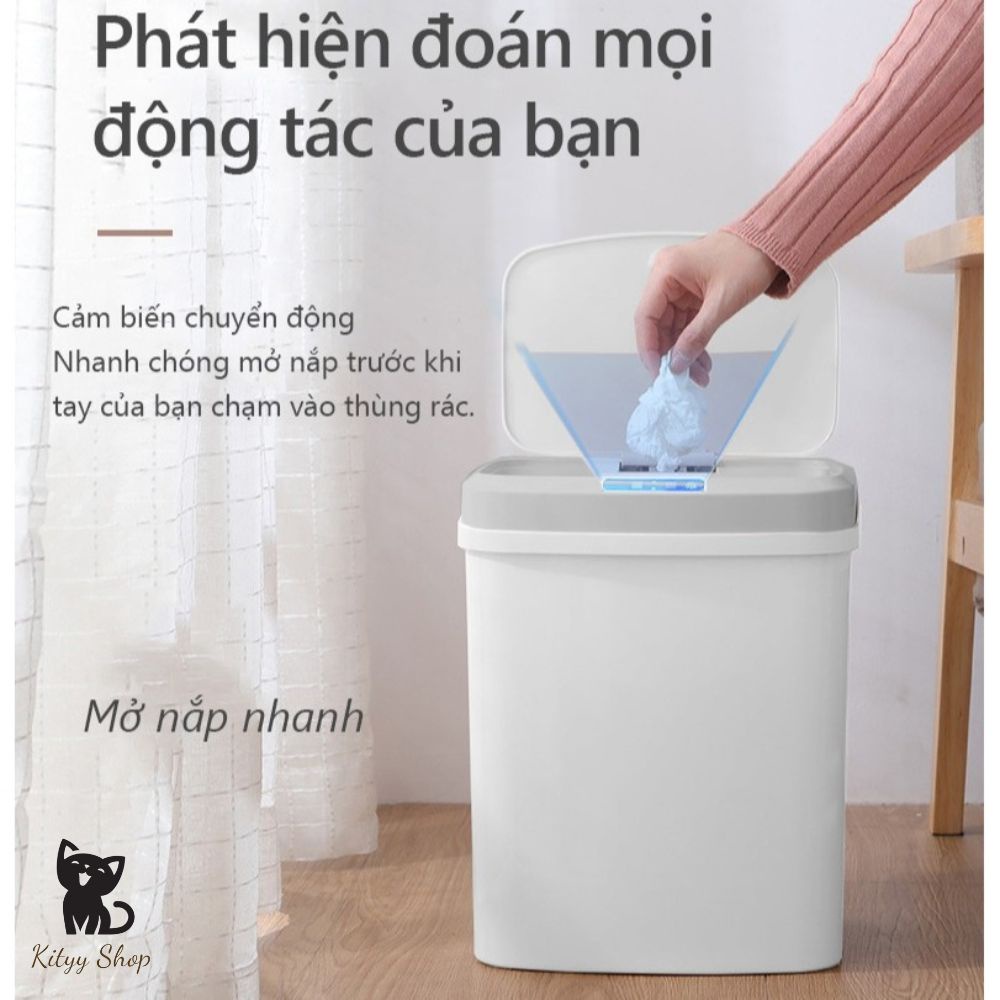 Thùng rác cảm ứng Xiwei dung tích 15L cảm ứng tự động đóng sạc pin cổng DC thông dụng