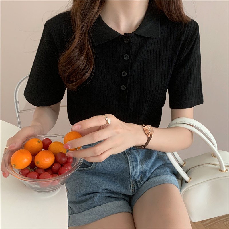 Áo polo dệt kim dáng ôm thiết kế đơn giản dễ phối đồ | BigBuy360 - bigbuy360.vn