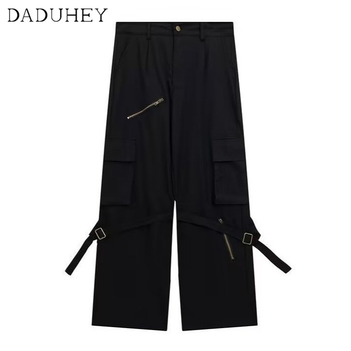 DaDuHey Men's and Women's Fashionable Solid Color Multi-Pocket Cargo Pants Loose Street All-Matching Retro Casual Pants