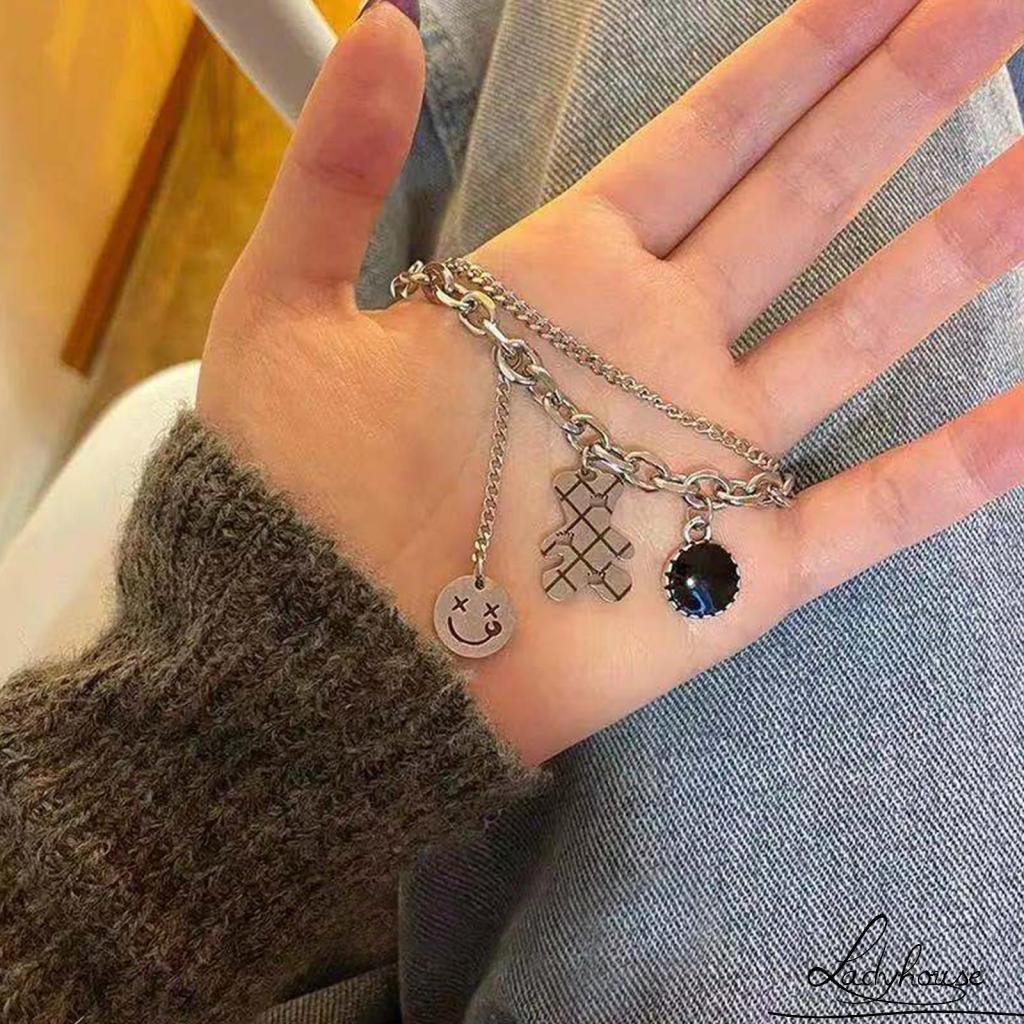 Vòng cổ Hai Lớp Mặt Gấu Mặt Cười Đơn Giản Dành Cho Nữ