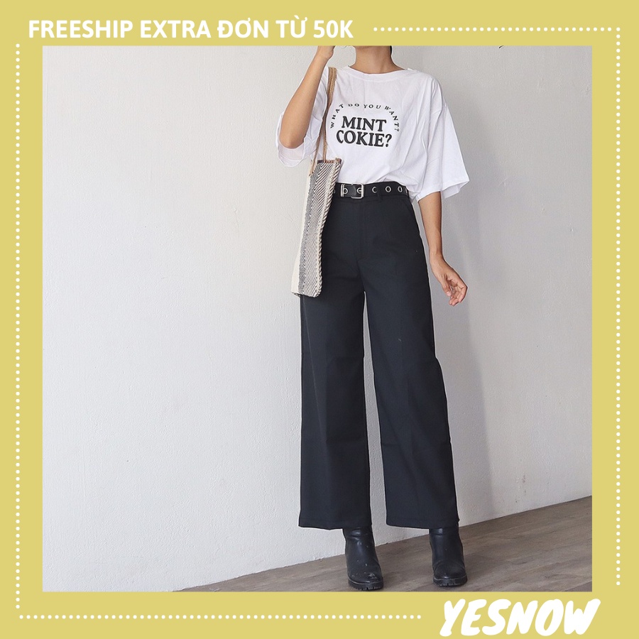 Quần culottes ống rộng suông dài chất dày lưng cao cài nút Sun pant