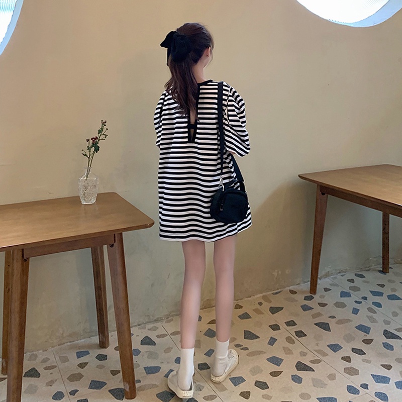 NRVP Áo Thun Nữ Dáng Dài Rộng Tay Ngắn Phong Cách Thời Trang Đường Phố Hàn Quốc