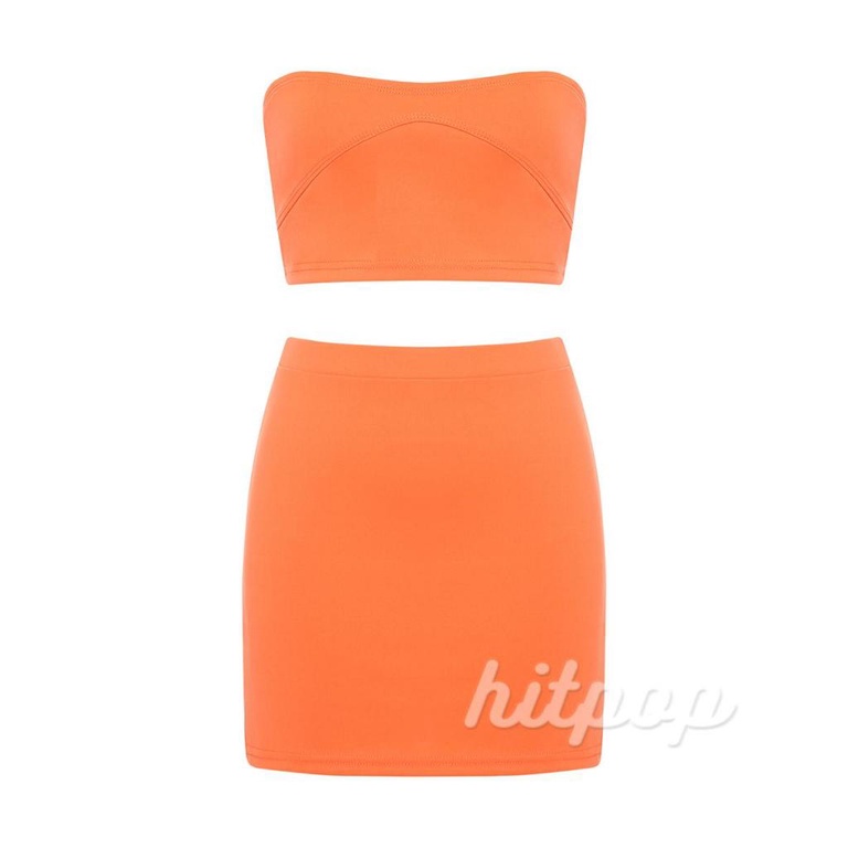 Hitpop-Women Summer Clothing Outfits Solid Color Sleeveless Tube Crop Tops with Casual High Waist Mini Skirt