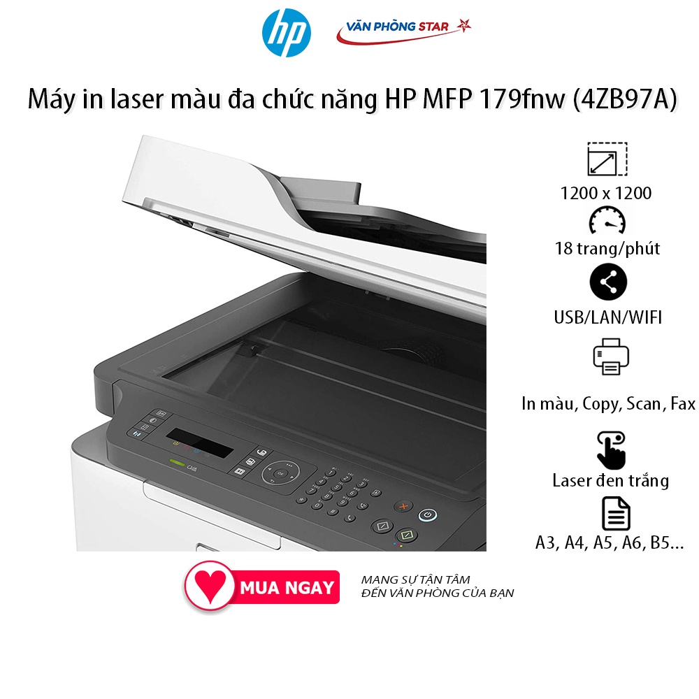 [Free ship] Máy in laser màu đa chức năng HP MFP 179fnw in, copy, scan, fax tốc độ 18 trang/phút tại vanphongstar