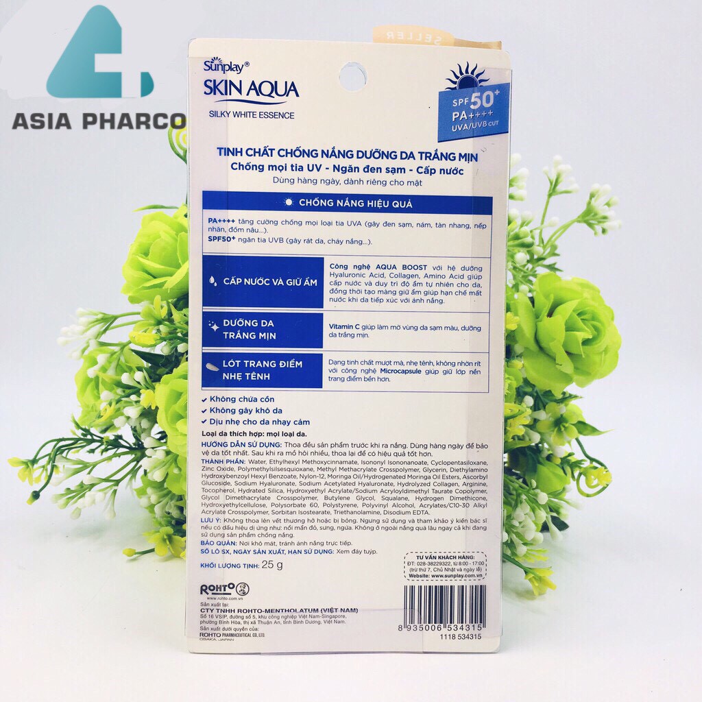 Tinh chất chống nắng dưỡng trắng, cho da hỗn hợp Sunplay Skin Aqua Silky White Essence SPF 50+, PA++++ 25g