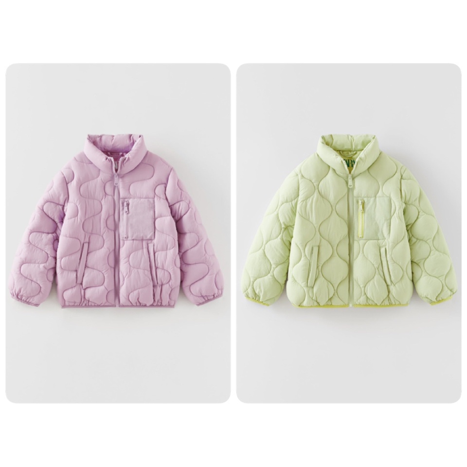 Áo khoác phao Zara trần lượn sóng 2 màu cốm / tím 6 - 14y