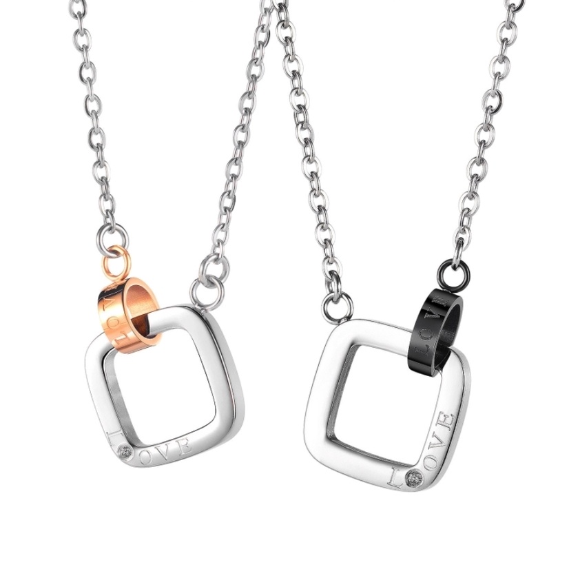 Dây chuyền cặp đôi tình nhân mặt vuông khắc chữ Love chất liệu Stainless steel không gỉ