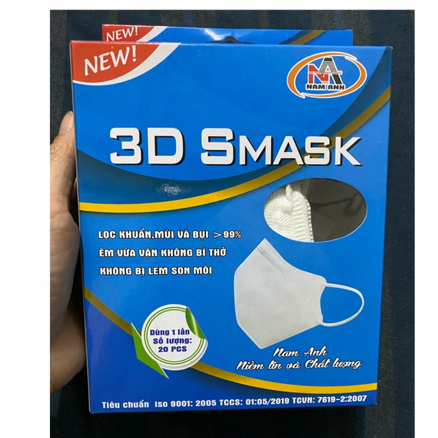 (Hộp 20 chiếc) Khẩu trang 3D Nam Anh kháng khuẩn 4 lớp - Việt Nam.
