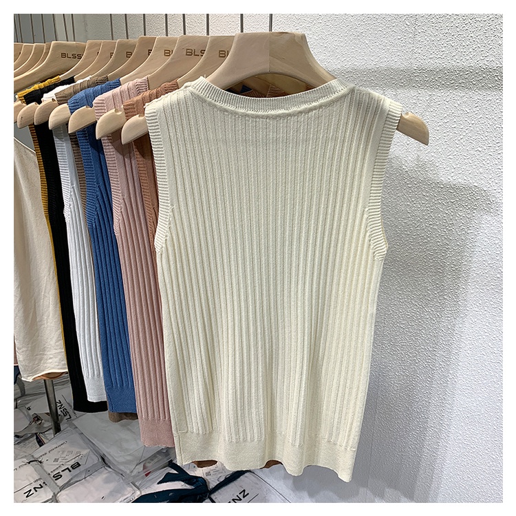 Áo XIAOZHAINV dệt kim không tay cổ tròn phong cách Hàn Quốc 6 màu tùy chọn