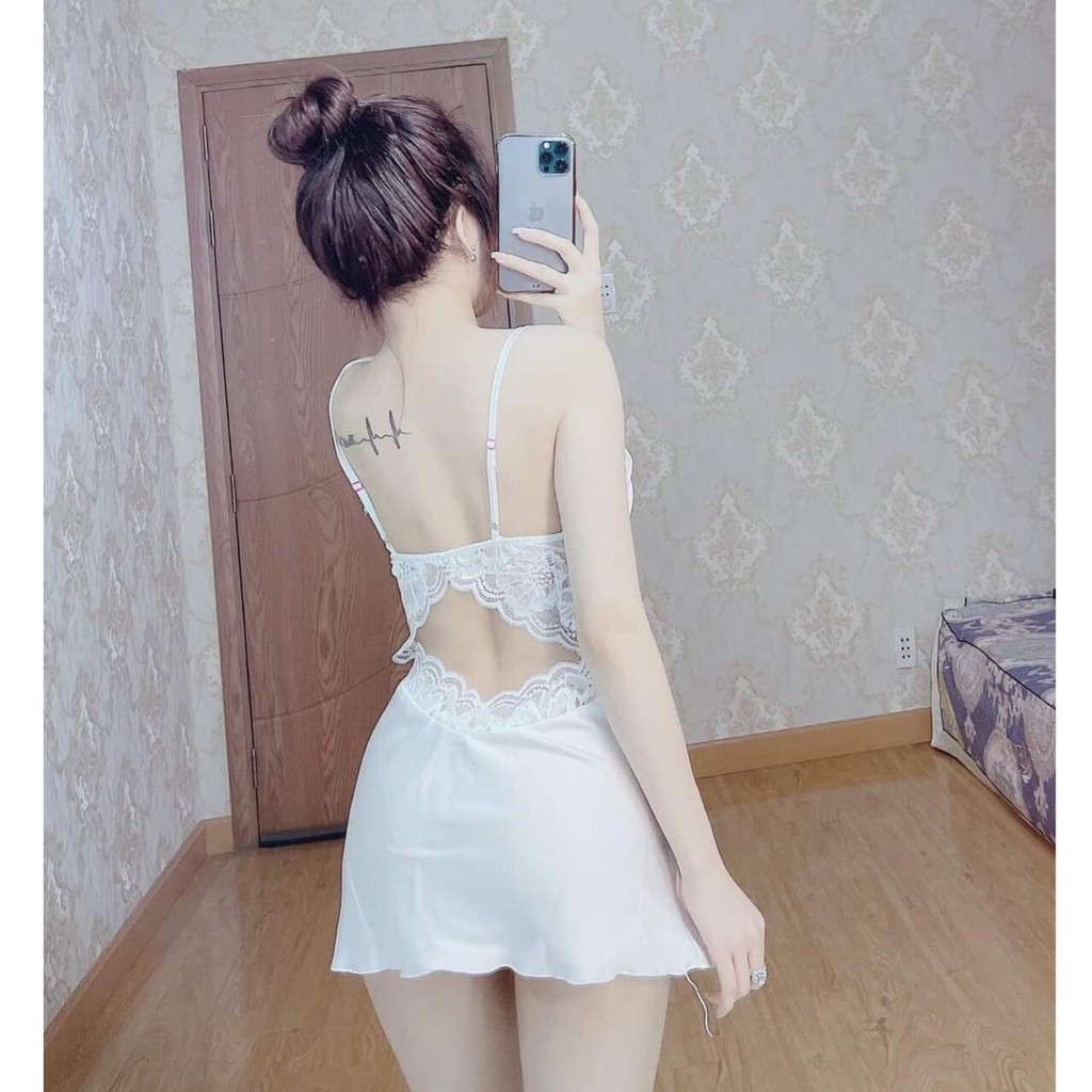 Đồ ngủ sexy có mút ngực❣️𝐅𝐑𝐄𝐄 𝐒𝐇𝐈𝐏❣️ MunMunStore váy ngủ sexy ren bụng lụa satin mềm mại - quyến rũ ( 8579)