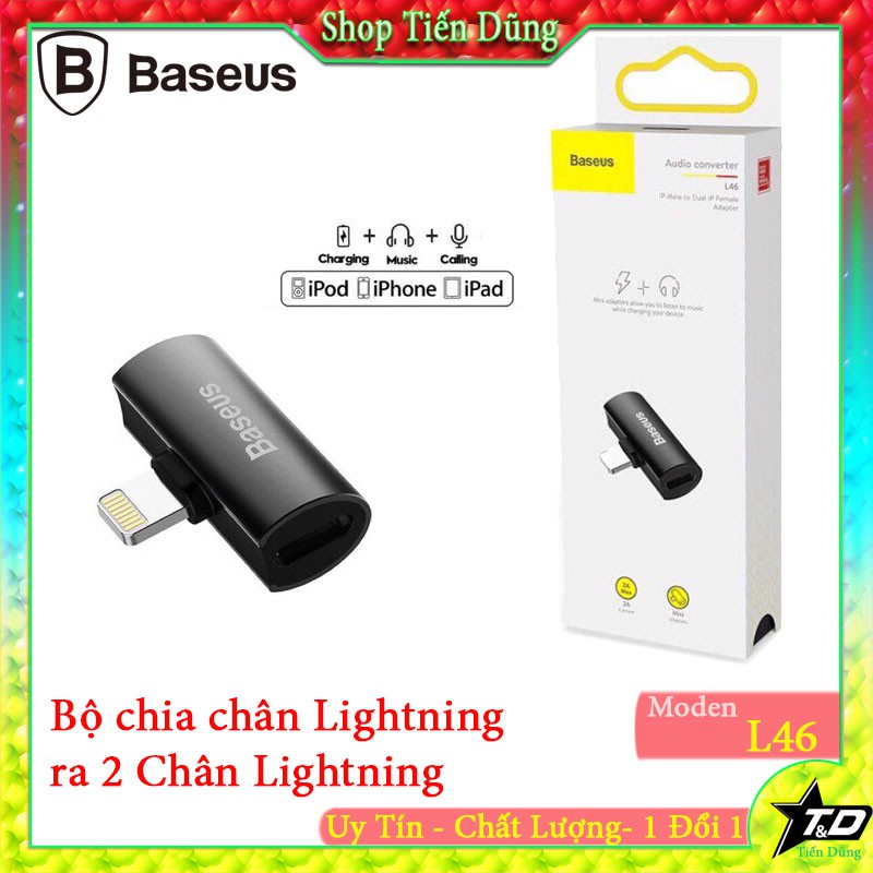 Bộ chia cổng lightning 1 thành 2 baseus L46 có hỗ trợ đàm thoại cho iphone/ipad