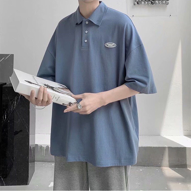 Áo PoLo phối logo form rộng phong cách Hàn Quốc cổ bẻ, Áo PôLô Unisex logo trước ngực na