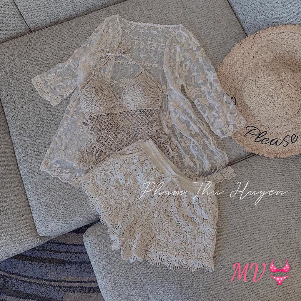 [SÉT REN ĐI BIỂN+ BIKINI+ BỘ BƠI+ ÁO BƠI+ HÀNG LOẠI 1]Sét 3 trong 1 áo choàng hoa kết hợp áo yếm quần ren | BigBuy360 - bigbuy360.vn