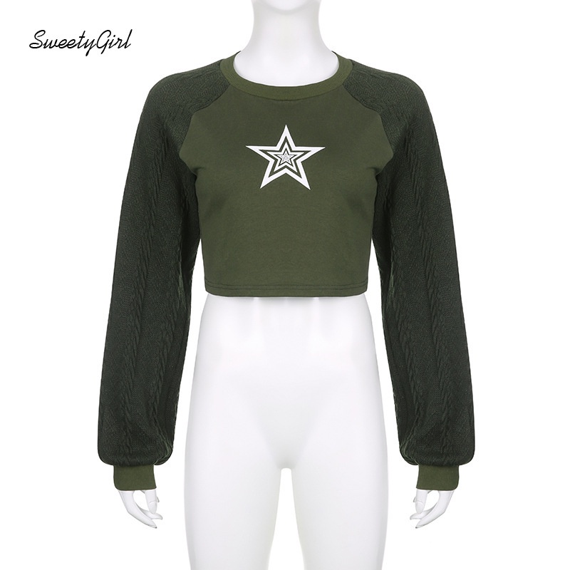 Áo Sweater Dệt Kim Tay Dài Cổ Tròn In Hình Ngôi Sao Màu Trơn Thời Trang 2022 Cho Nữ