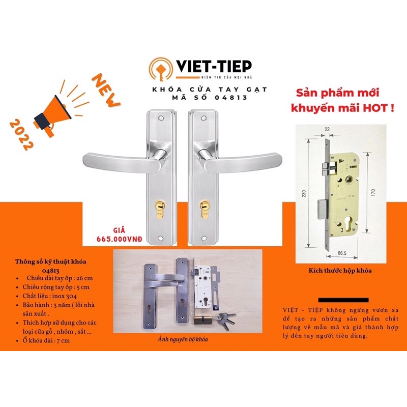 Hot - khoá CỬA ĐI inox SUS 304 Việt Tiệp 04813 - Bảo hành 3 năm