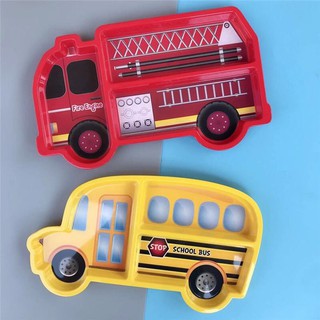 Đĩa Melamine đựng đồ ăn nhiều ngăn hình xe bus hoạt hình độc đáo cho trẻ em