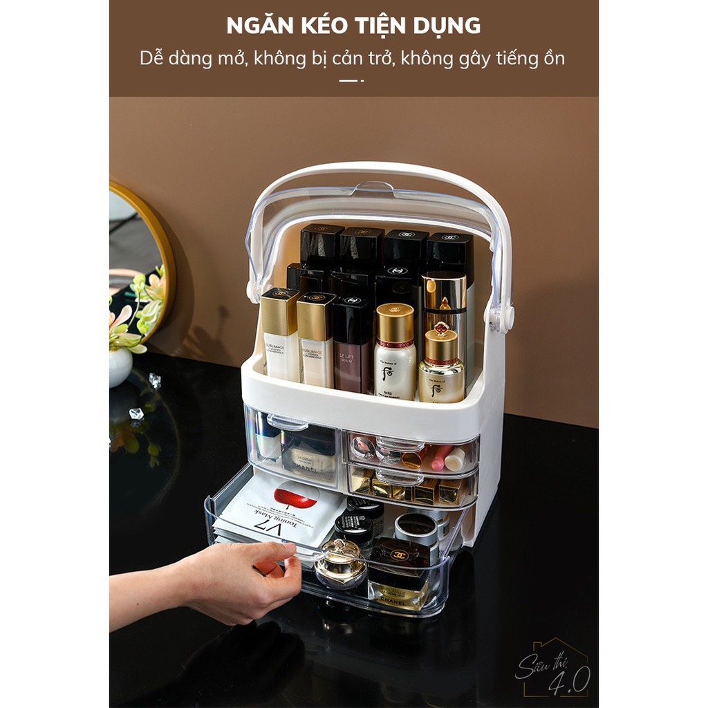 Tủ đựng đồ trang điểm mini 2 tầng phân ngăn có nắp đậy, hộp đựng mỹ phẩm chống bụi sang trọng