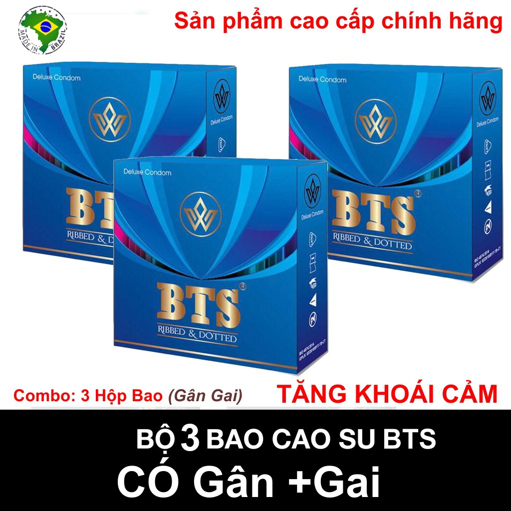 Bộ 3h Bao cao su BTS Có Gân và Gai Hộp 3 chiếc BCS trợ giá từ siêu thị Durex BTS