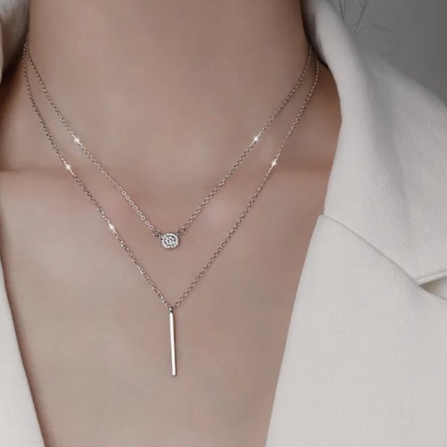 Vòng cổ Hai Lớp Bằng Bạc Thời Trang Cho Nữ