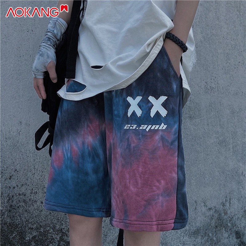 Quần short AOKANG họa tiết màu nhuộm phong cách Hong Kong thời trang cho nam