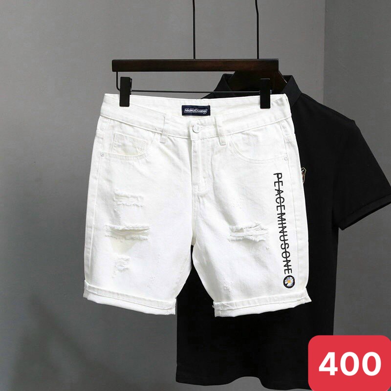 Quần đùi short jean nam màu trắng rách chất bò cao cấp co dãn 4 chiều đẹp from dáng skinny chuẩn ADO40