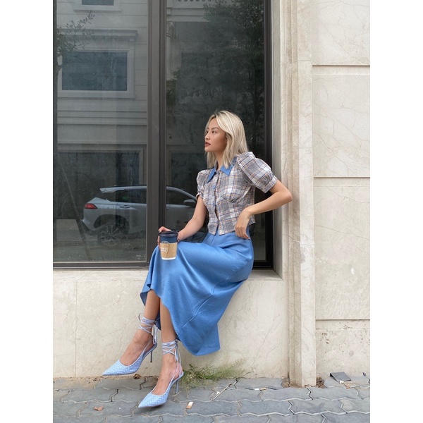 Chân váy lụa midi co giãn dáng cao MIEU - JF03