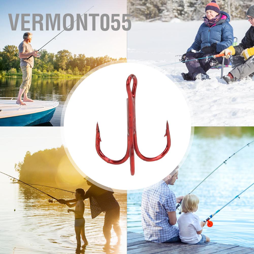 Hàng Hot 100 cái Red Treble Hooks Phụ kiện lưỡi câu cá bằng thép carbon cao Hàng giao ngayVermont055