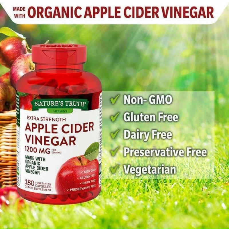 Viên uống giấm táo Apple Cider Vinegar 1200mg - đẹp da, detox cơ thể-giấm táo giảm cân