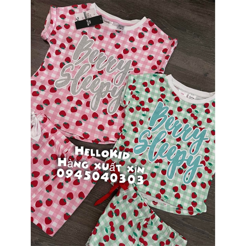 B123 - Bộ kẻ dâu tây bé gái