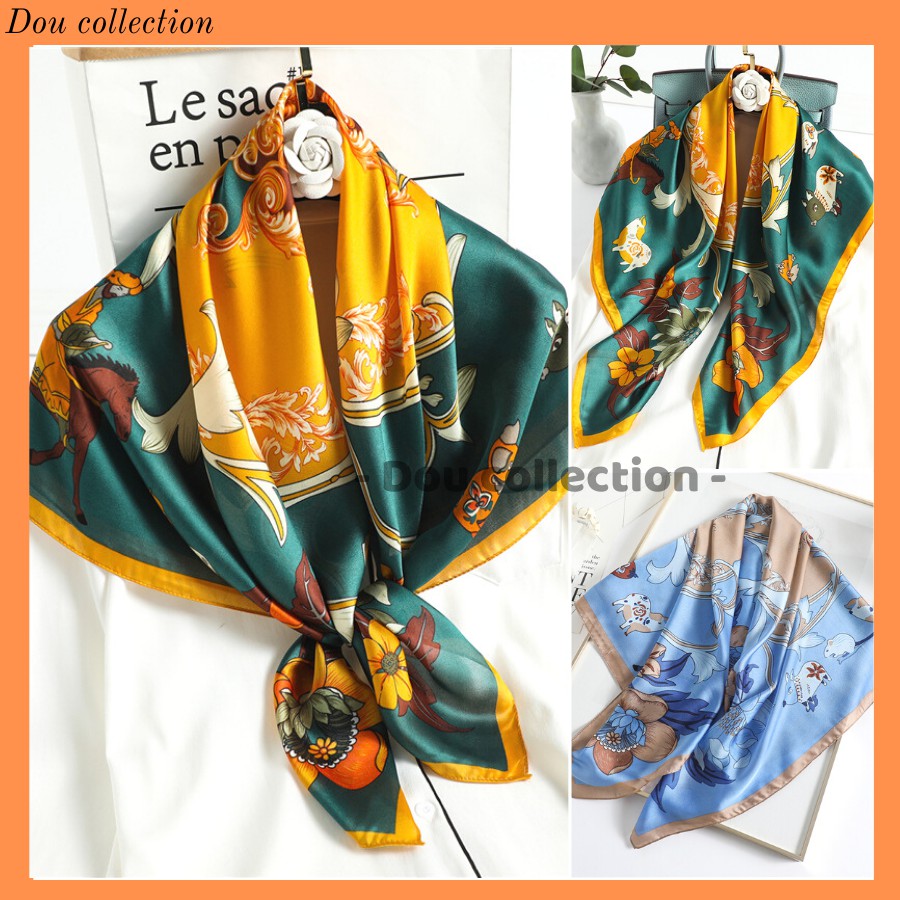 [NowShip2h] Khăn Lụa Vuông (Khăn Làm Áo) Yếm Quàng Đầu Họa Tiết Heo Ngựa Hoa  - Chất Liệu Chiffon - 90x90cm - Mã KL056