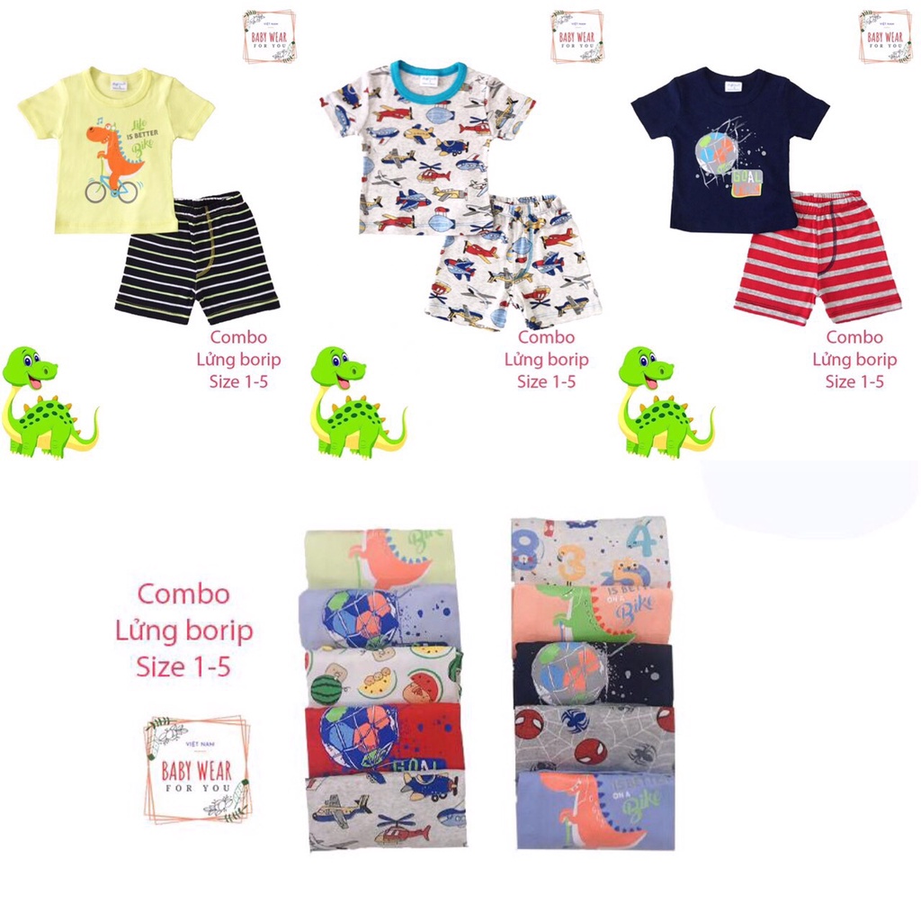 Set 3 Bộ lửng thun borip chất mềm cho bé trai Baby Wear (5-12kg)