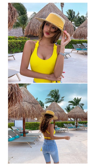 Bikini, đồ bơi 1 mảnh màu vàng dây dài cột eo