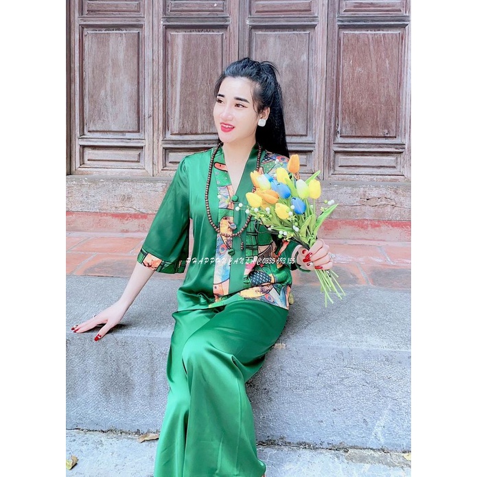 Đồ Lam Bộ Đi Lễ Chùa Nữ - Set Lụa Đi Lễ Chùa Vân Gỗ Hàng Thiết Kế Cao Cấp