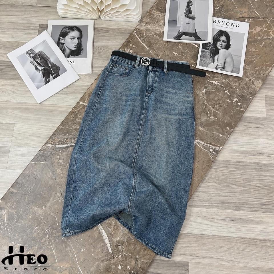 Chân váy bò nữ xẻ sau, chân váy bò nữ dáng dài