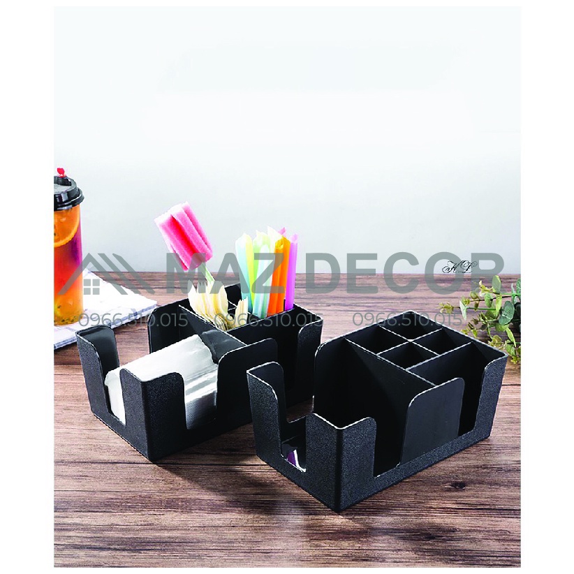 [Sỉ] Khay kệ hộp úp cốc trà sữa mini - khay đựng ống hút, giấy ăn mica chữ nhật đen