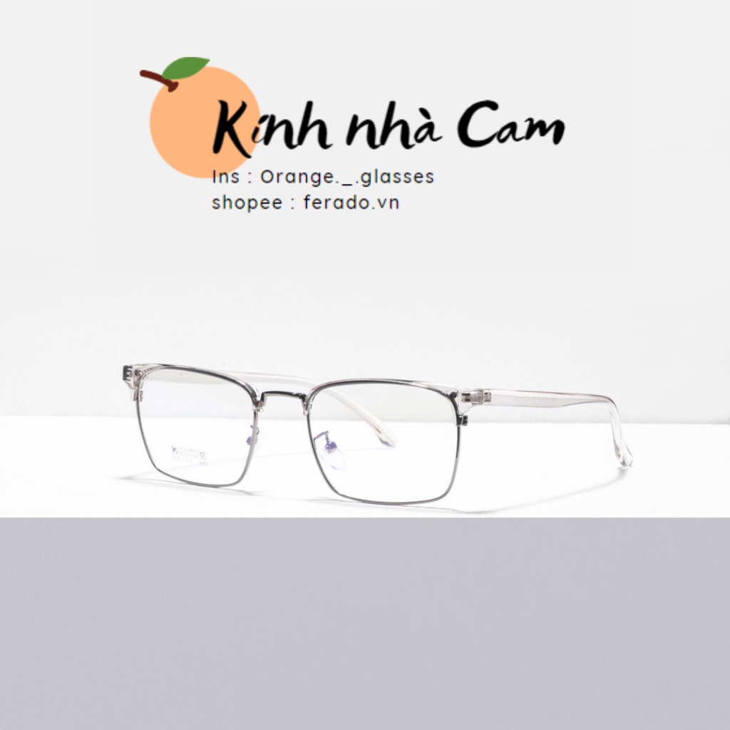 Gọng kính cắt vành form vuông nam nữ, Kính mắt nửa vành phản quang chống ánh sáng xanh FERADO