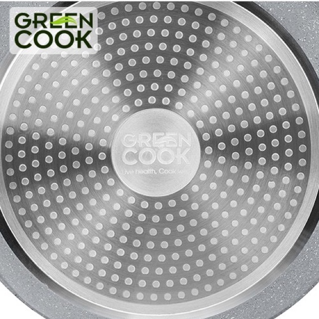 Chảo đáy từ vân đá chống dính GREEN COOK 26cm tay cầm chịu nhiệt - Hàng chính hãng