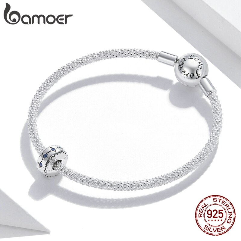 Bông tai BAMOER BSC443 bằng bạc 925 đính đá màu lam thời trang