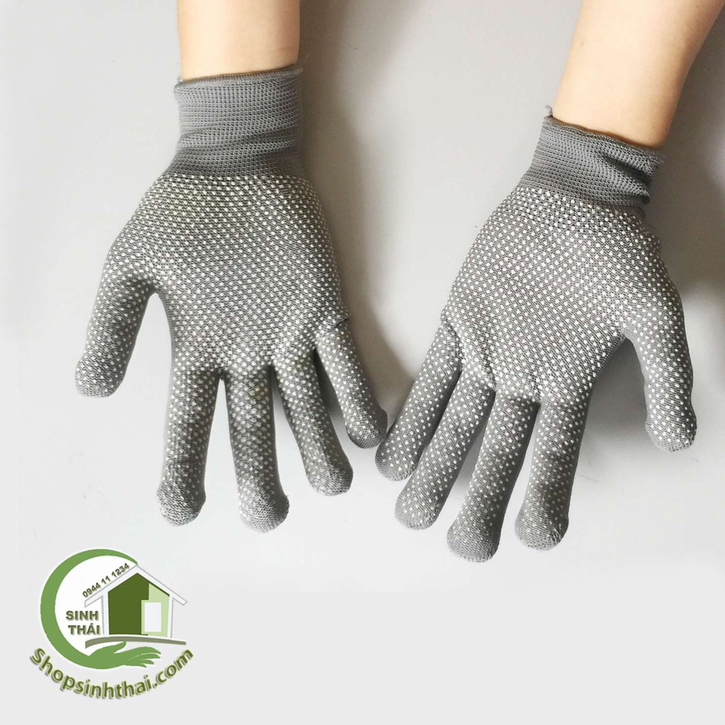 Găng tay phủ hạt nhựa chống trơn khi cầm nắm - bao tay vải thun co giãn- màu xám