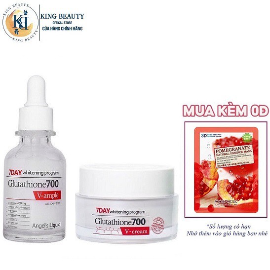 Combo Dưỡng Da, Trắng Sáng 7DAY Angel's Liquid Whitening Program Gutathione 700V ( Serum 30ml + Cream 50ml )